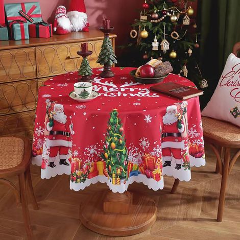 Runde Weihnachtstischdecke, schmutzabweisend und waschbar, große Weihnachtstischdecke, dekorative runde Wintertischdecken für Weihnachten, Party, Buffet, Feiertagsessen (M, 150 cm)
