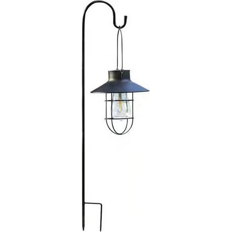 1 lampe suspendue solaire rétro - Lampe suspendue noire + crochet de berger (1/5)