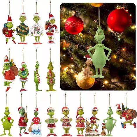 18 adornos navideños, monstruo verde, madera, 8 cm, decoración para el árbol. (1/5)