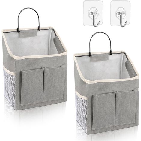 Organizador colgante de 2 piezas, bolsas de pared impermeables, cesta plegable con bolsillos, organizador colgante de 3 compartimentos para el hogar (gris)