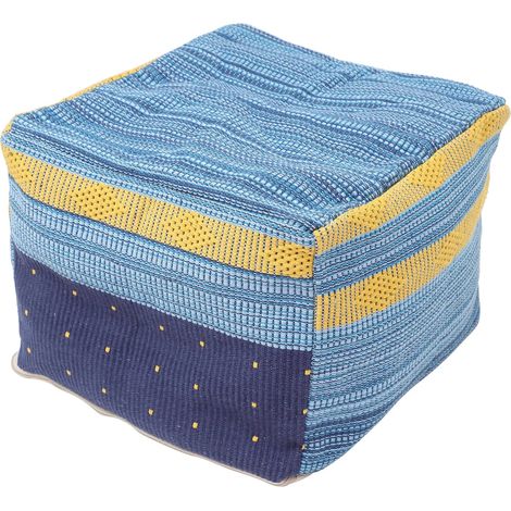 Pouf cubico in cotone e lino azzurro cielo, realizzato a mano.