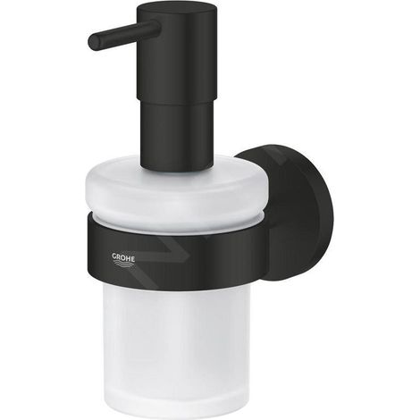 Grohe Essentials - Distributeur de savon avec support, verre dépoli/noir mat 1022572430 (1/3)