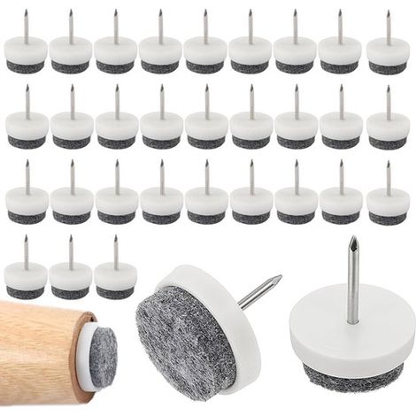 32 patins en feutre à visser pour protéger les pieds de chaises, patins ronds pour meubles, vis incluses, blancs, diamètre 20 mm. (1/5)