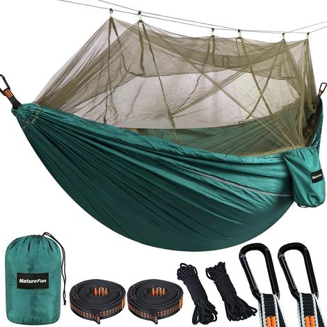 Hamac Ultra-léger de Voyage Camping 300 kg Capacité de Charge,(300 x 200 cm) Respirante, Nylon à Parachute à séchage Rapide 2 x Mousquetons de qualités,4 x Sangles de Nylon Inclus (1/5)
