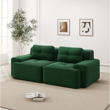REDOM - Divano modulare, comfort soffice, seduta profonda, tessuto corduroy, verde (1/5)