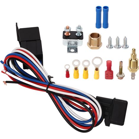 Kit complet de câblage pour relais de commande de thermostat de ventilateur de radiateur électrique 12 V pour voitures, camions et bus (1/5)
