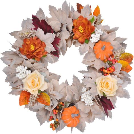Couronne de citrouille artificielle pour porte, cheminée, fenêtre, Halloween, Thanksgiving, décoration murale d'automne (1/5)