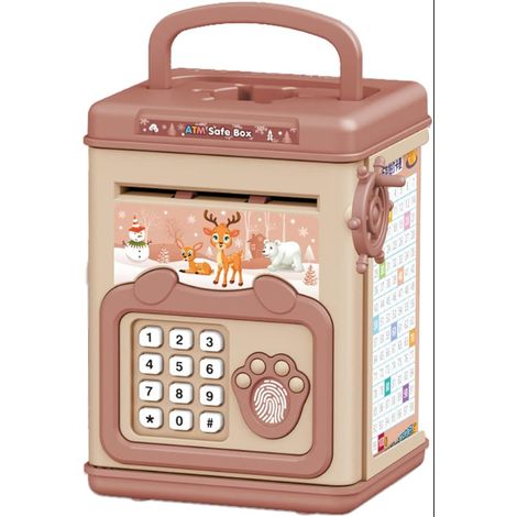 Boîte d'économie d'argent,coffre-fort d'empreintes digitales, banque de mots de passe, pot d'argent, tirelire électronique rose (1/5)