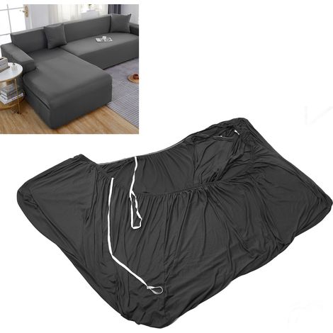 Ensemble de housses de canapé méridienne, entièrement fermées, style relax, toutes saisons, coussins de canapé en tissu élastique, gris foncé, taille L. (1/5)