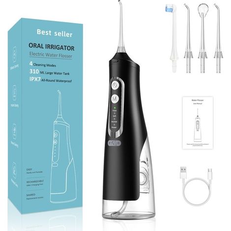 Jet Dentaire Hydropulseur, Jet Dentaire Portable 4 Modes, Irrigateur Oral Professionnel Réservoir 310ml IPX7 étanche rechargeable de Voyage (1/5)