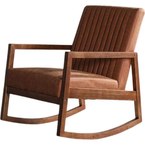 Wahson Sillón Mecedora en Cuero Sintético Acolchado Estilo Retro con Estructura de Madera Ideal para Salón Dormitorio Balcón, Marrón (1/5)