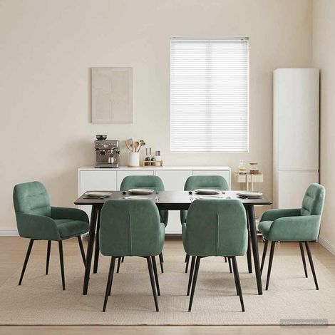 Lot de 6 chaises de salle à manger en velours vert mer avec accoudoirs et cadre en métal - PANGIVO (1/5)