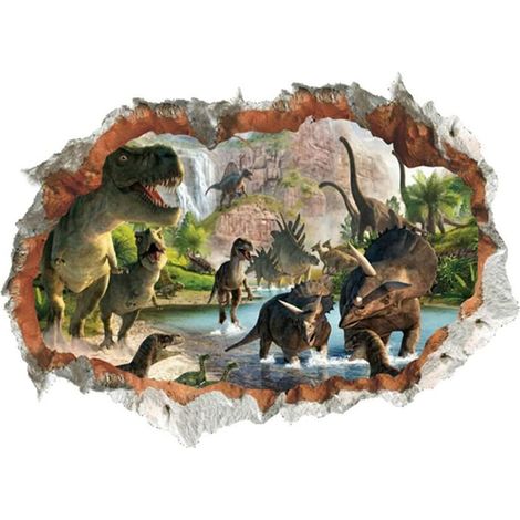 RGE Autocollant mural dinosaure 3D, autocollant mural dinosaure pour enfants garçons, affiche dinosaure 3D, affiche dinosaure, autocollant mural 3D pour chambre d'enfant (1/4)