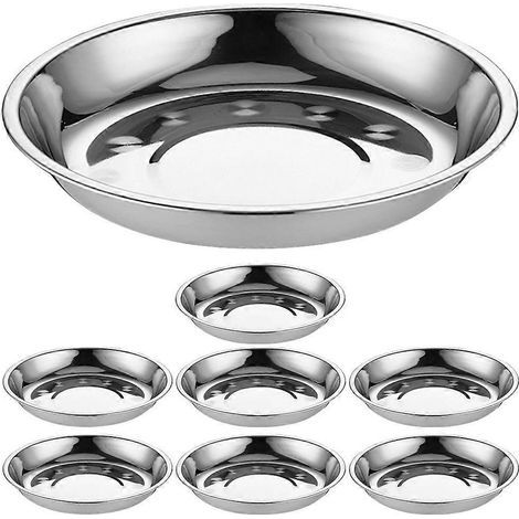 Set mit 8 runden Edelstahl-Servierplatten für Grillgerichte und andere Speisen – 15,00 x 15,00 x 3,00 cm – Silber (1/4)