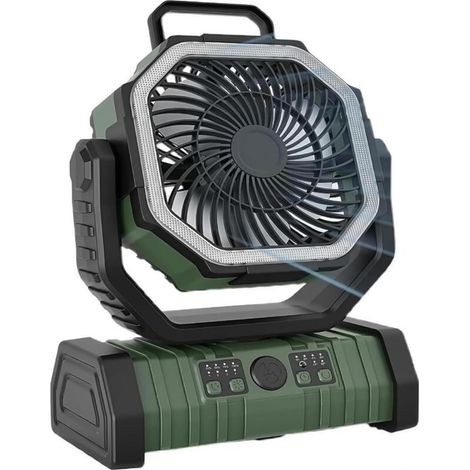 Ventilateur de camping portable avec télécommande, minuterie, 4 vitesses de vent, poignée de transport facile (vert, 20 000 mAh) (1/4)
