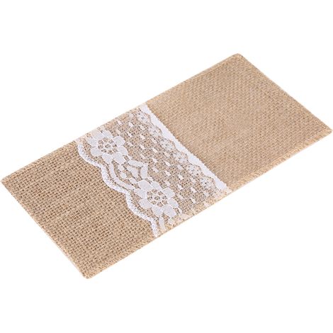 10 pochettes en dentelle de jute pour couverts, fourchettes et couteaux, décoration de mariage et fête, lot de 10 pièces (1/5)