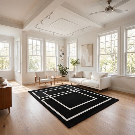Tapis design Minimalistic Motis - Designertapis - 180x120cm, Rectangular - 100% Laine vierge - Tufté main - Noir
