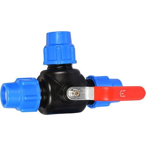 3-way PP connector, clamping connection, lever handle Polyethylene Pipe Ball Valve (25mm, T-Piece) (1/5)