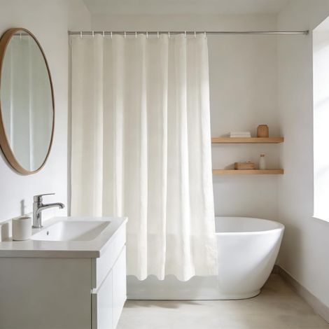 Rideau de Douche Crème 180 x 170 cm Lavable en Polyester Hydrofuge avec œillets métalliques, Largeur 180 x Hauteur 170 cm (1/5)