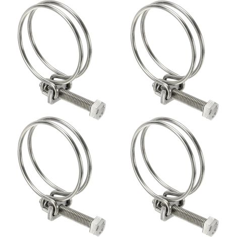 Ensemble de 4 colliers de serrage réglables de 48 à 55 mm à double ligne, en acier inoxydable 304, pour l'élimination de la poussière dans les piscines et les étangs, argent. (1/4)