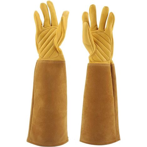 AGE Combinaison d'apiculture Gants en cuir Rose Trim Gants de travail résistants à la perforation (Jaune S) (1/3)