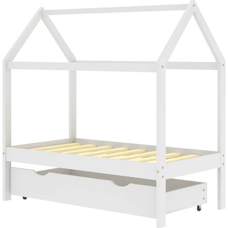vidaXL Kids Bed Frame with a Drawer White Solid Pine Wood 70x140 cm
