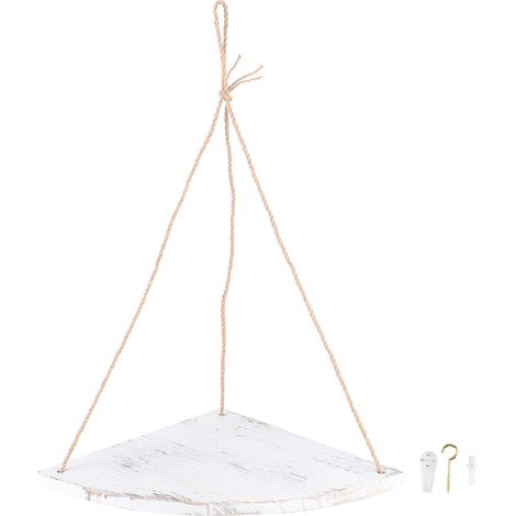 Étagère d'angle murale en bois en forme d'éventail avec corde de chanvre pour la décoration intérieure (Planche en forme d'éventail, blanche) (1/5)