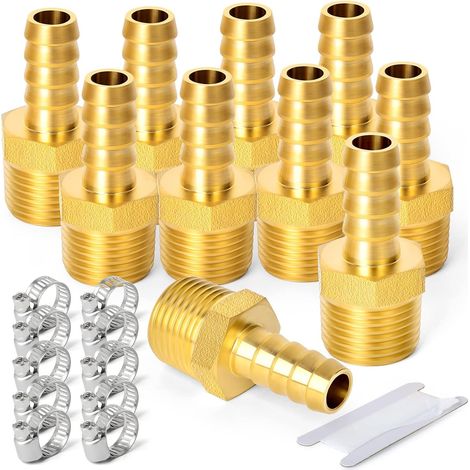 2 pièces raccords embout cannelé acier inox 304, 10 mm vers filetage mâle BSP 3/4", raccord compression eau, carburant, air - 1/2" M X 10MM (10 PCS) (1/5)