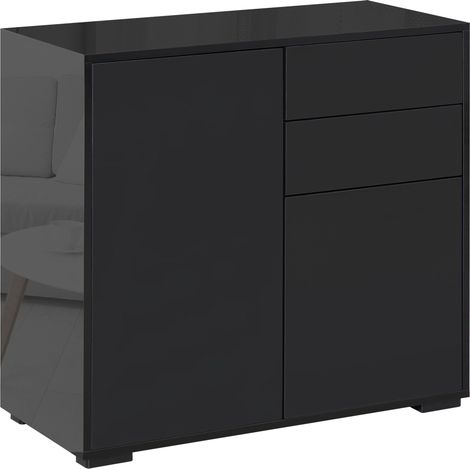 High Gloss Frame Sideboard, Push-Open Design with 2 Drawers for Living Room, Bedroom, 74H x 79W x 36Dcm, Black