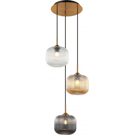 Suspension Luminaire D400 Pour 3 Ampoules LED E27 Champagne et Laiton ZAMBELIS (1/4)