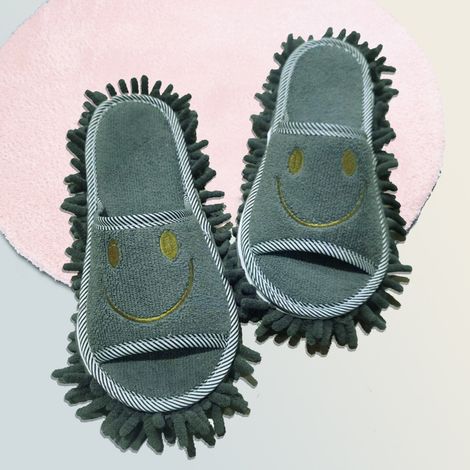 Pantoufles essuie-pieds lavables à motif smiley (gris), outil de nettoyage de sol amovible, essuie-chaussures (1/4)