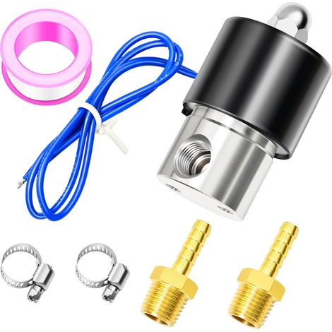 1/4" BSP 12V Électrovanne électrique en acier inoxydable avec connecteur cannelé, adaptée pour l'eau, l'air, le carburant, le gaz fermé (1/5)