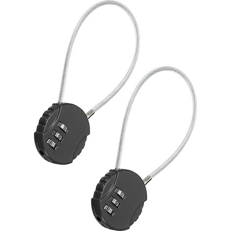 Lot de 2 cadenas à combinaison 20 cm, 3 chiffres étanches et réinitialisables avec câble métallique, antivol cm pour bagages, casier, clôture, boîte outils, sac dos Noir 20cm-2Pcs (1/5)
