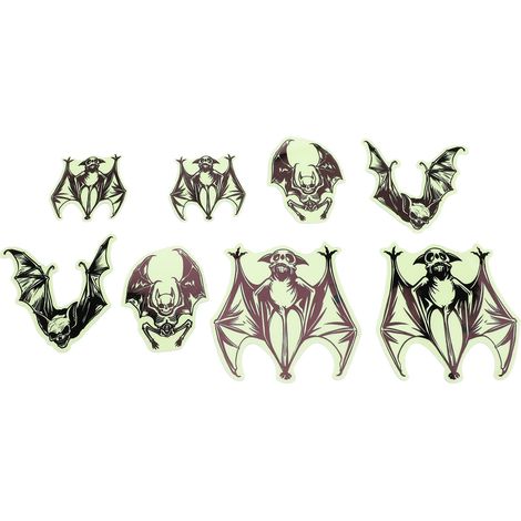 Lot de 8 autocollants chauve-souris phosphorescents double face à suspendre, pour décorer un arbre extérieur. (1/5)