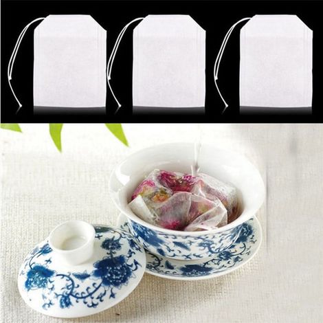 Sachet Réutilisable à Cordon - 5.5 x 7 cm - Pour Thé, Herbes, Épices, Savons - Tissu Non Tissé - 100 Pièces (1/5)