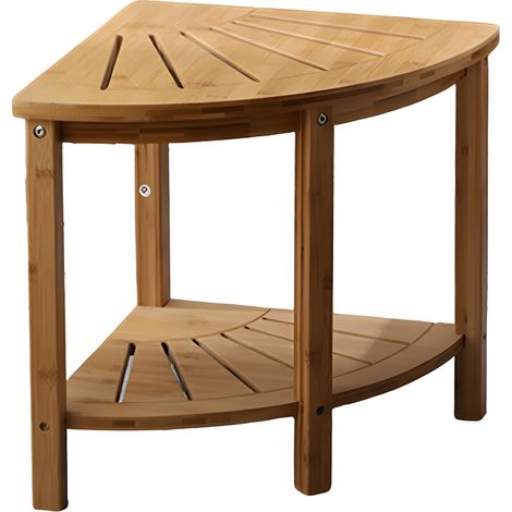 Tabouret de douche d'angle en bambou, antidérapant avec étagère (naturel) (1/5)