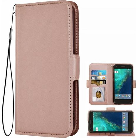 Coque Google Pixel 3 en cuir rose avec fermeture magnétique, étui protecteur à 3 emplacements pour cartes, housse portefeuille pour téléphone Google Pixel 3, coque en cuir véritable. (1/5)