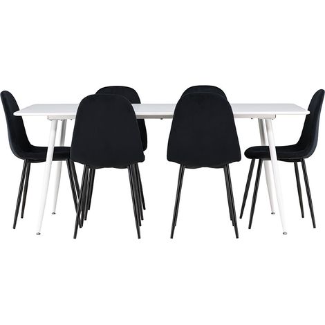 Silar Essgruppe Tisch 90x180cm und 6 Velours Stühle weiß.