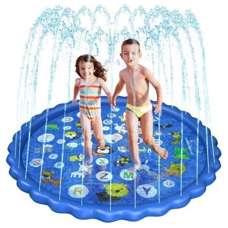 Tapis Enfant De Jet d'eau, 170cm PVC Durable Antidérapant Tapis De Pulvérisation D'éclaboussure d'eau Eau Piscine, Jeu d'eau Extérieurs Jouets pour Filles et Garçons (1/5)