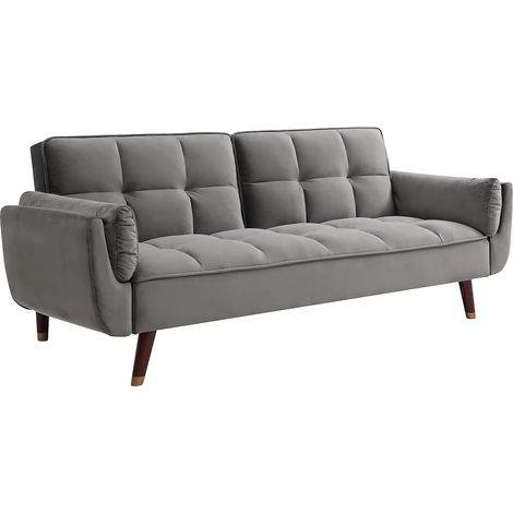 Canapé 3 places convertible clic-clac en velours gris GULCAN (1/5)