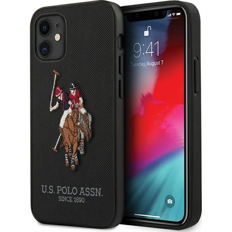 Custodia per iPhone 12 mini US Polo con ricamo Polo, nera (1/4)