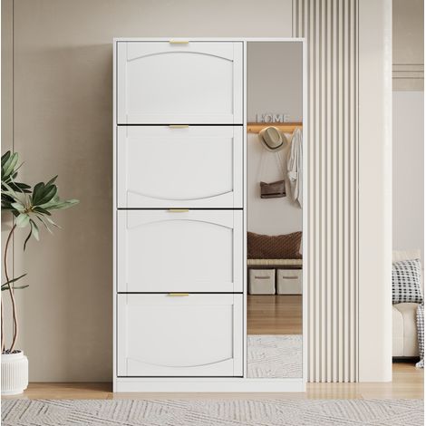 MEUBLIV Armoire à chaussures blanche 80x24x147 cm – miroir et 4 abattants (1/5)