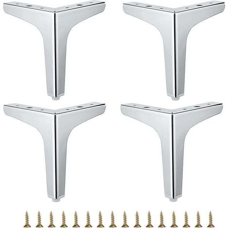 Lot De 4 Pieds Meuble Métal Moderne Pour Canapé Chaise Table Armoire Commode Lit Angle Robuste Argent 15 2 Cm (1/4)