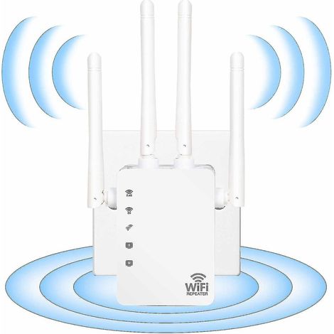 Répéteur Wi-Fi 2021, amplificateur Wi-Fi pouvant couvrir jusqu'à 30 appareils sur une surface de 3000 pieds carrés, débit jusqu'à 1200 Mbps, double bande 2,4 GHz/5 GHz, 4 antennes, couverture complète (1/5)