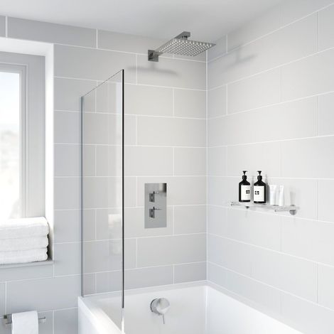 Thermostatic Concealed Square Shower Bath Filler Wall Mounted Fixed Head Chrome (1/5)