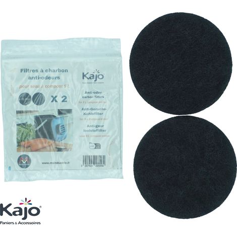 Lot de 2 filtres à charbon actif pour seau à compost 5L – Compatible avec seau Kajo – Durée d'efficacité 3 mois – Diamètre 85 mm – Mv Industrie