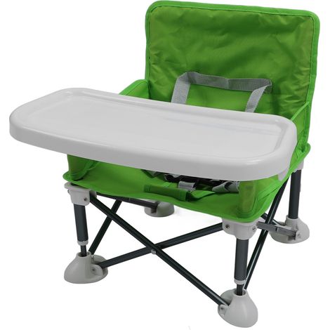 Siège rehausseur de voyage portable, siège rehausseur de bébé portable, chaise bébé pliante avec tablette pour l'extérieur, la plage, vert (1/5)