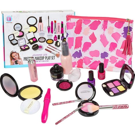 Kit de maquillage pour enfants, jouet cosmétique pour petites filles, coffret de maquillage avec trousse de maquillage, jeu de princesse, cadeau de Noël ou d'anniversaire (maquillage factice). (1/5)