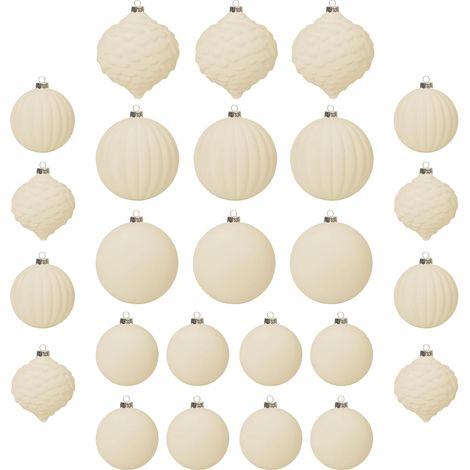 Lot de 25 Boules de Noël Velours Flocqué Beige, Ornements Incassables à Suspendre, Décoration de Sapin et Guirlande, Boules Festives pour Arbre de Noël (1/5)
