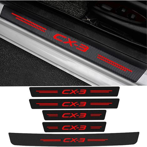 (5 pièces) Autocollants de protection de seuil de porte de voiture en fibre de carbone et cuir pour Mazda CX3,logo,coffre,pare-chocs,protections anti-rayures (1/3)